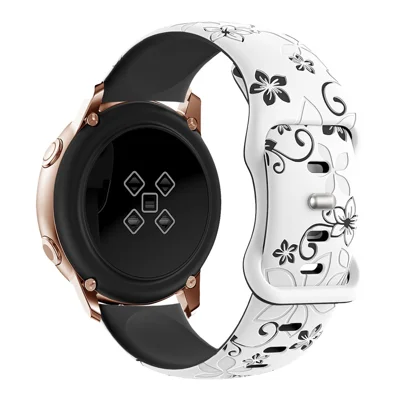 20mm Engraved Flower Silicone Strap For Samsung Galaxy Watch6 Classic 47mm / 43mm / Watch6 44mm / 40mm Dual Color Watch Band - White / Black