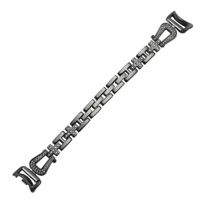 Metal Watch Strap for Xiaomi Smart Band 9 NFC / 9 / 8 U-Shaped Rhinestone Wrist Band - Black