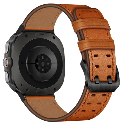 For Samsung Galaxy Watch Ultra2 47mm / Watch Ultra (2025) 47mm / Watch Ultra 47mm Watch Band Double Buckle Genuine Cow Leather Strap - Orange