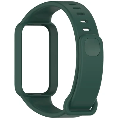 Silicone Band with Case for Xiaomi Smart Band 9 Active / Redmi Band 3 Smartwatch Replacement Strap - Midnight Green