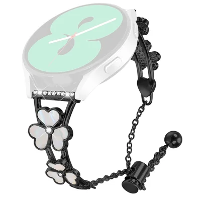 For Huami Amazfit GTS 3 Watchband Heart Clover Decor Zinc Alloy Metal Strap - Black