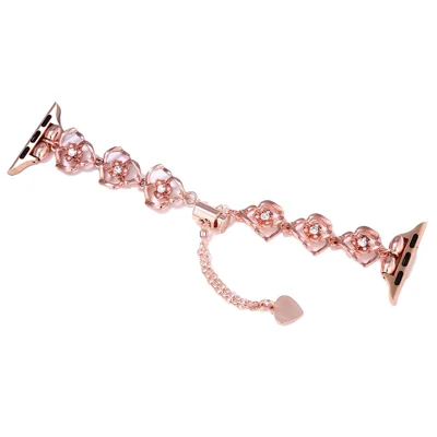 Floral Decor Strap for Apple Watch Ultra 4 3 2 1 49mm / Series 12 11 10 46mm / 9 8 7 45mm / SE3 SE2 SE 6 5 4 44mm / 3 2 1 42mm Metal Watch Band - Rose Gold