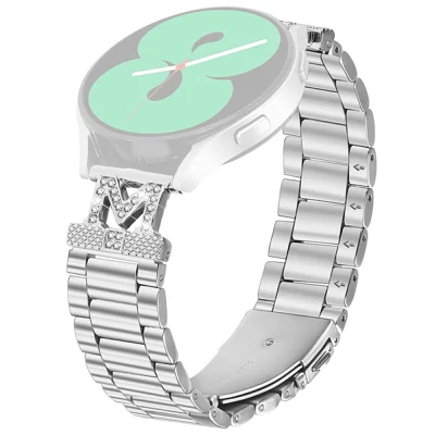 For Garmin vivoactive 5  /  GarminActive 5 Strap Rhinestones Decor 3-Bead Silver Stainless Steel Watch Band