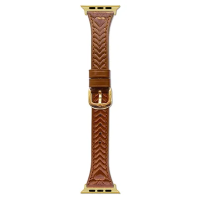 Watch Band For Apple Watch Series 12 11 10 42mm / 9 8 7 41mm / SE3 SE2 SE 6 5 4 40mm / 3 2 1 38mm Heart Pattern Embossed Genuine Leather Strap - Brown
