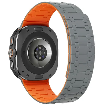 For Samsung Galaxy Watch Ultra2 47mm / Watch Ultra (2025) 47mm / Watch Ultra 47mm Band Strong Magnetic Silicone Dual Color Watch Strap - Grey + Orange