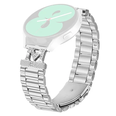 For Huami Amazfit GTS Band Rhinestones Decor 3-Bead Silver Stainless Steel Watch Strap