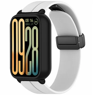 For Xiaomi Smart Band 9 Pro Strap with Case 2 in 1 Silicone Watch Band Magnetic Folding Buckle - White