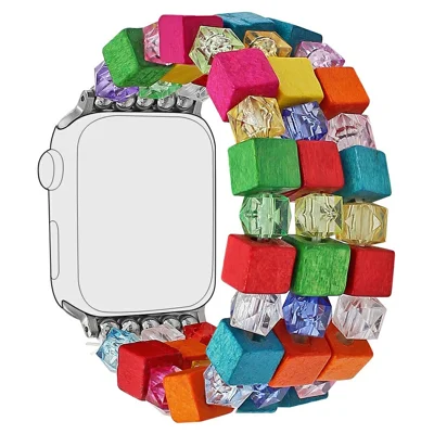 Bracelet Watch Strap for Apple Watch Ultra 4 3 2 1 49mm / Series 12 11 10 46mm / 9 8 7 45mm / SE3 SE2 SE 6 5 4 44mm / 3 2 1 42mm Wood Resin Beads Wrist Band - Colorful