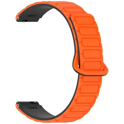 12mm Magnetic Watch Band Silicone Strap Compatible with 12mm Metal Frame / Connectors - Orange Black