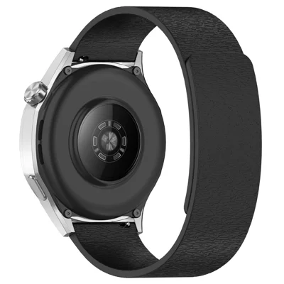 20mm Watch Band for Samsung Galaxy Watch7 44mm / 40mm / Watch FE 40mm Cloud Wood Grain Silicone Magnetic Strap - Black