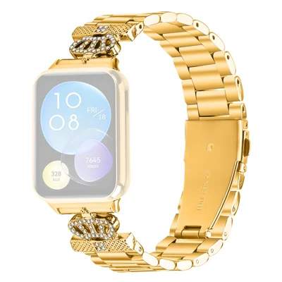 Stainless Steel Strap for Xiaomi Smart Band 10 Pro / 9 Pro / 8 Pro / Redmi Watch 6 / 5 / 4 Crown Shape Rhinestone Decor Watch Band - Gold
