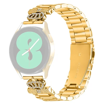 Stainless Steel Strap for Samsung Galaxy Watch Active2 44mm / 40mm Watch Band Crown Shape Rhinestone Decor - Gold
