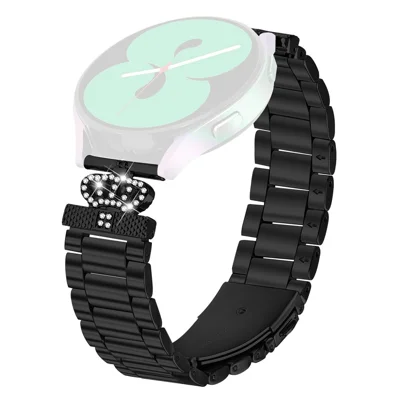 Stainless Steel Strap for Garmin Forerunner 55 / Venu Watch Band Crown Shape Rhinestone Decor - Black