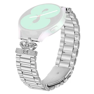 For Huami Amazfit GTS 3 Stainless Steel Strap Crown Shape Rhinestone Decor Silver Watch Band