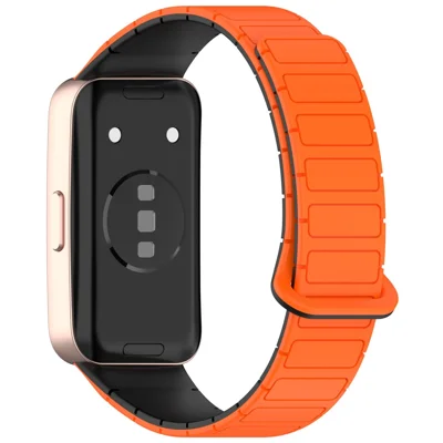 حزام ساعة سيليكون لساعة Huawei Band 10 NFC / 10 / 9 NFC / 9 / 8 NFC / 8، حزام معصم مغناطيسي قابل للاستبدال - برتقالي + أسود