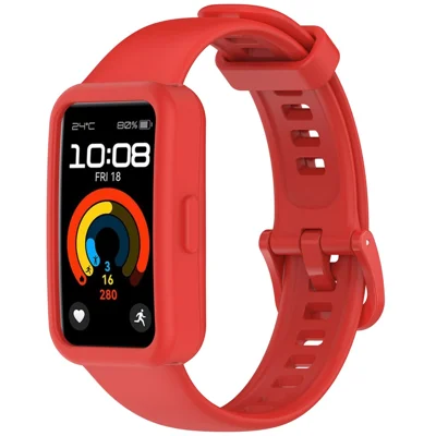 Silicone Band for Huawei Band 10 NFC / 10 / 9 NFC / 9 / 8 NFC / 8 Adjustable Strap with Watch Frame - Red