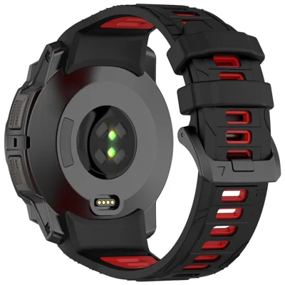 For Garmin Instinct 3 45mm Dual Color Smartwatch Band Sports Breathable Silicone Strap - Black+Red