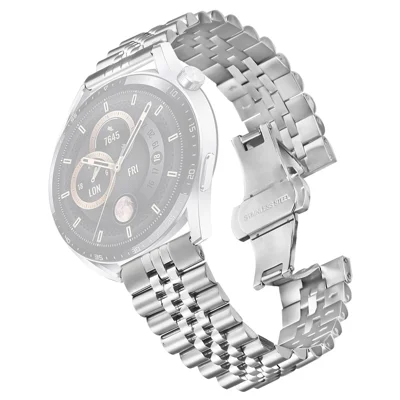 For Huawei Watch GT 3 46mm Wrist Band 5-Bead Stainless Steel Butterfly Clasp Watch Strap - Silver