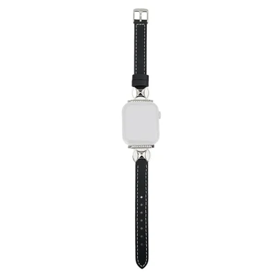 Watch Band For Apple Watch Series 12 11 10 42mm / 9 8 7 41mm / SE3 SE2 SE 6 5 4 40mm / 3 2 1 38mm Coin Shape Connector Genuine Cow Leather Strap - Black