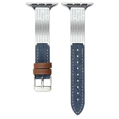 Watch Band For Apple Watch Ultra 4 3 2 1 49mm / Series 12 11 10 46mm / 9 8 7 45mm / SE3 SE2 SE 6 5 4 44mm / 3 2 1 42mm Poetry Metal Curved Plate Wrist Strap - Blue Denim