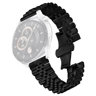 For Garmin Vivoactive 4 Wrist Band 5-Bead Stainless Steel Butterfly Clasp Watch Strap - Black
