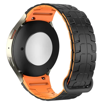 Watch Band for Samsung Galaxy Watch FE 40mm / Watch7 44mm 40mm Magnetic Dragon Scale Texture Silicone Strap - Black+Orange