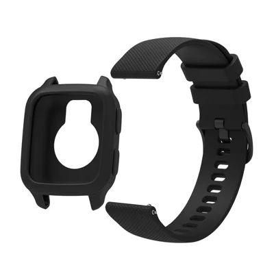 For Garmin Venu Sq 2 Silicone Replacement Strap Watch Band with Protective Case - Black