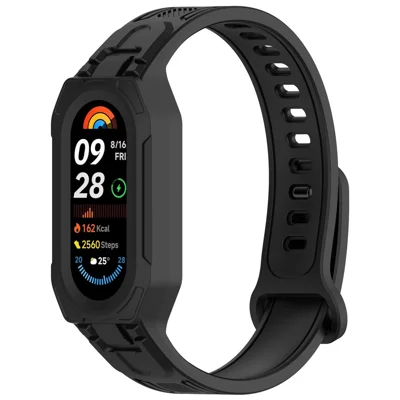 Silicone Strap with Integrated Watch Case For Xiaomi Mi Band 9 Ceramic Edition / Smart Band 9 NFC / 9 / 8 NFC / 8 / Mi Band 7 NFC / 7 - Black