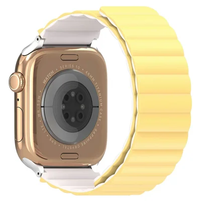 Dux Ducis SD Series Silicone Magnetic Watch Strap For Apple Watch Series 12 11 10 42mm / 9 8 7 41mm / SE3 SE2 SE 6 5 4 40mm / 3 2 1 38mm - Light Yellow  /  Starlight