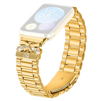 Replacement Strap for Xiaomi Smart Band 10 Pro / 9 Pro / 8 Pro / Redmi Watch 6 / 5 / 4 Butterfly Rhinestones Decor Metal Watch Band - Gold