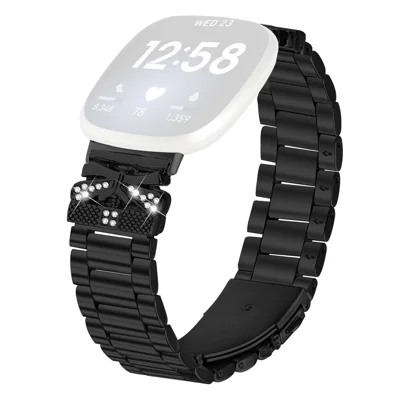 Replacement Strap for Fitbit Versa 4 / Sense 2 Butterfly Rhinestones Decor Watch Band - Black