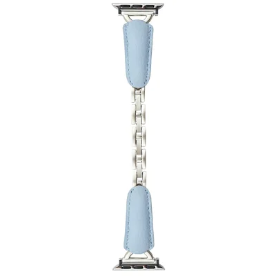 Watch Band For Apple Watch Ultra 4 3 2 1 49mm / Series 12 11 10 46mm / 9 8 7 45mm / SE3 SE2 SE 6 5 4 44mm / 3 2 1 42mm D-Shaped Buckle Leather Strap - Baby Blue  /  Starlight