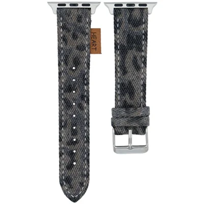 Watch Band For Apple Watch Series 11 10 42mm / 9 8 7 41mm / SE3 SE2 SE 6 5 4 40mm / 3 2 1 38mm Denim Genuine Leather Strap - Vintage Leopard