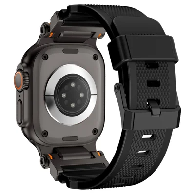 Watch Strap for Apple Watch Ultra 4 3 2 1 49mm / Series 12 11 10 46mm / 9 8 7 45mm / SE3 SE2 SE 6 5 4 44mm / 3 2 1 42mm Silicone Band with Black Connector - Black