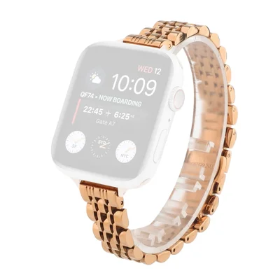 Smart Watch Strap for Apple Watch Series 12 11 10 42mm / 9 8 7 41mm / SE3 SE2 SE 6 5 4 40mm / 3 2 1 38mm 7-Bead Stainless Steel Band - Rose Gold