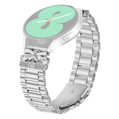 For Huami Amazfit GTS 3 Replacement Strap Butterfly Rhinestones Decor Silver Stainless Steel Watch Band
