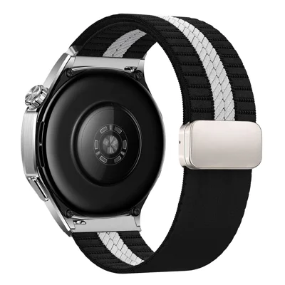 22mm Watch Band for Samsung Galaxy Watch3 45mm / Galaxy Watch 46mm / Huawei Watch GT 5 46mm Striped Nylon Strap - Black+White Stripes