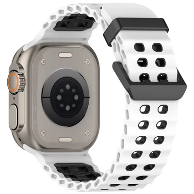 Watch Band for Apple Watch Ultra 4 3 2 1 49mm / Series 12 11 10 46mm / 9 8 7 45mm / SE3 SE2 SE 6 5 4 44mm / 3 2 1 42mm Dual Color Silicone Strap - White + Black