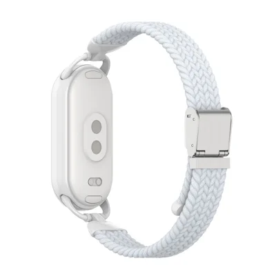 Polshouder voor Xiaomi Smart Band 10 / 9 / 8 Metalen Connector Nylon Geweven Horlogeband met Gesp - Wit