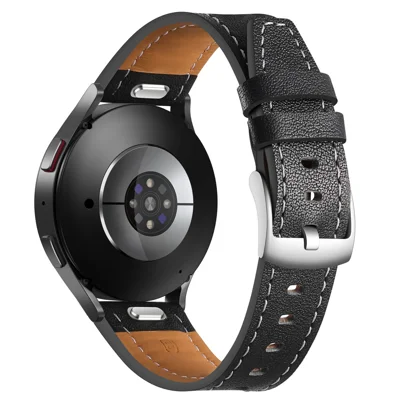 For Samsung Galaxy Watch7 44mm / 40mm Watch Band 20mm Adjustable Genuine Cow Leather Strap - Black