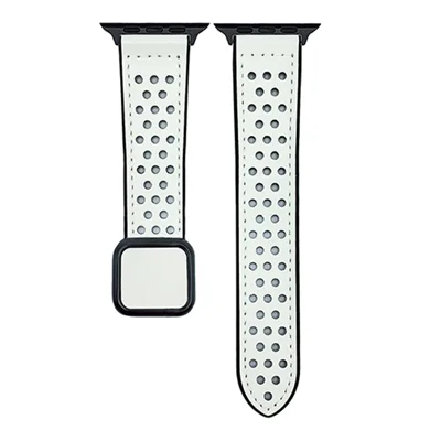Watch Band For Apple Watch Ultra 4 3 2 1 49mm / Series 12 11 10 46mm / 9 8 7 45mm / SE3 SE2 SE 6 5 4 44mm / 3 2 1 42mm Square Magnetic Buckle Silicone Strap - Beige