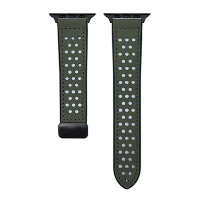 Watch Band For Apple Watch Ultra 4 3 2 1 49mm / Series 12 11 10 46mm / 9 8 7 45mm / SE3 SE2 SE 6 5 4 44mm / 3 2 1 42mm Magnetic Buckle Perforated Silicone Strap - Matte Army Green