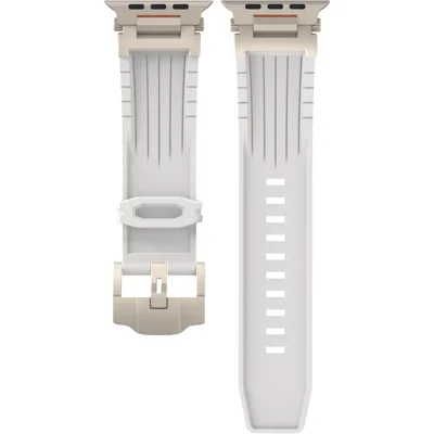 Silicone Strap for Apple Watch Ultra 4 3 2 1 49mm / Series 12 11 10 46mm / 9 8 7 45mm / SE3 SE2 SE 6 5 4 44mm / 3 2 1 42mm Watch Band Mecha Style - White