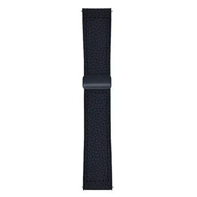 For Samsung Galaxy Watch7 44mm  /  40mm Watch Band 20mm Magnetic Buckle Litchi Texture Silicone Strap - Black