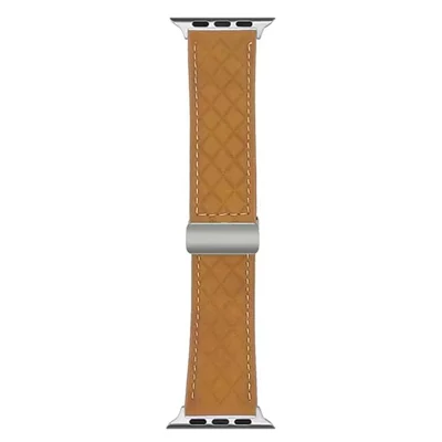 Watch Band For Apple Watch Series 12 11 10 42mm / 9 8 7 41mm / SE3 SE2 SE 6 5 4 40mm / 3 2 1 38mm Magnetic Starlight Buckle Rhombus Leather Strap - Matte Light Brown