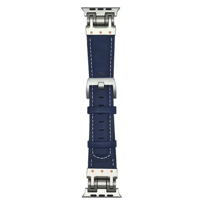 Leather Watch Band For Apple Watch Series 12 11 10 42mm / 9 8 7 41mm / SE3 SE2 SE 6 5 4 40mm / 3 2 1 38mm Crazy Horse Texture Wrist Strap - Dark Blue