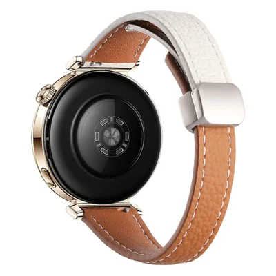 For Samsung Galaxy Watch7 40mm / 44mm Genuine Cow Leather Watch Band 20mm Replacement Strap - White+Brown