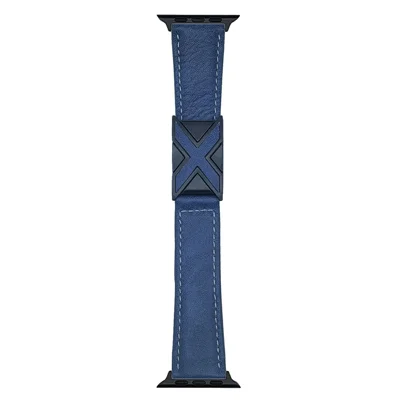 Genuine Leather Watch Band For Apple Watch Series 12 11 10 42mm / 9 8 7 41mm / SE3 SE2 SE 6 5 4 40mm / 3 2 1 38mm Strap with Magnetic Clasp X-Buckle - Dark Blue