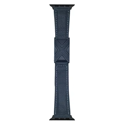 Genuine Leather Watch Band For Apple Watch Ultra 4 3 2 1 49mm / Series 12 11 10 46mm / 9 8 7 45mm / SE3 SE2 SE 6 5 4 44mm / 3 2 1 42mm Strap with Magnetic X-Buckle - Black
