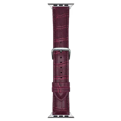 Replacement Strap for Apple Watch Series 12 11 10 42mm / 9 8 7 41mm / SE3 SE2 SE 6 5 4 40mm / 3 2 1 38mm Bamboo Pattern Leather Watch Band - Wine Red